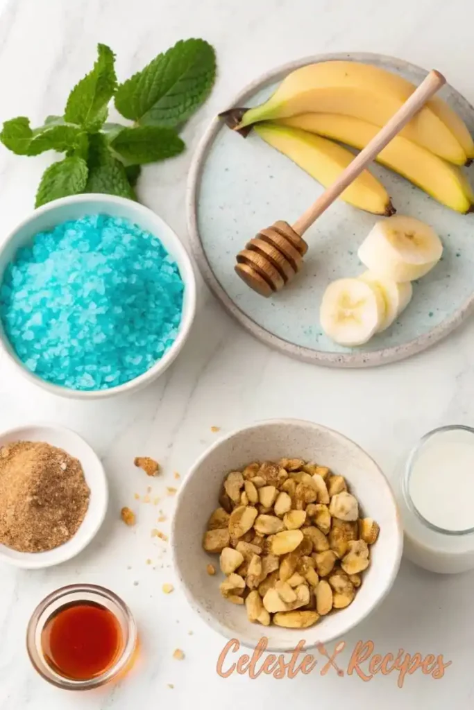 Blue Salt Trick Recipe : Natural Hydration & Stamina Boost drink 2 Blue Salt Trick recipe ingredients Persian blue salt, banana, almonds, honey, cinnamon, milk, mint, and lemon