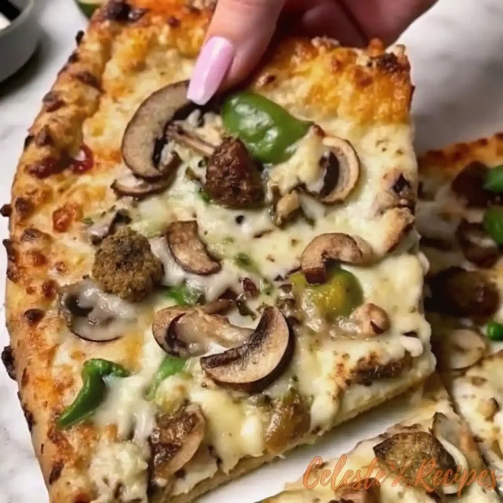 Keto pizza crust recipe with crispy golden crust and fresh toppings