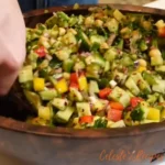Fresh balsamic Mediterranean salad with vegetables and chickpeas